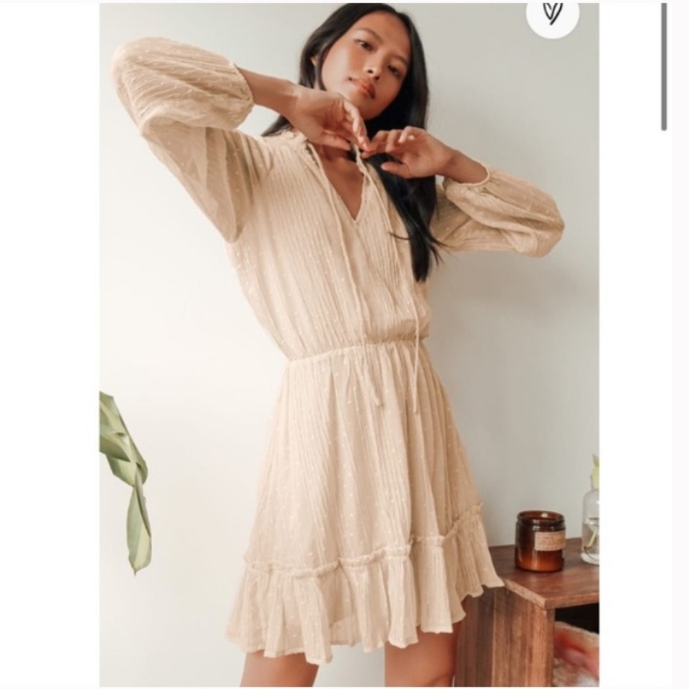 Lulus No Ordinary Love Cream Swiss Dot Mini Dress